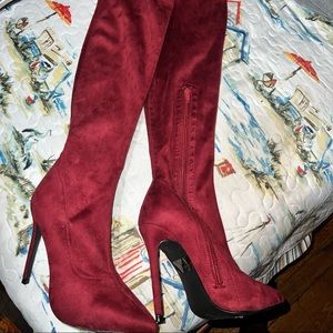 Burgundy over the knee boots